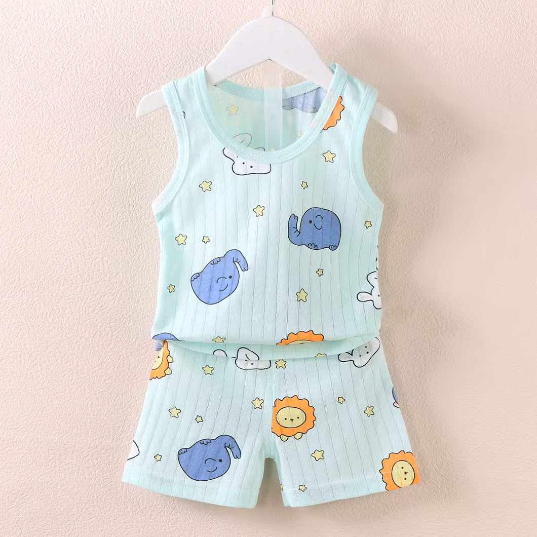Children′s Suit Boys and Girls Baby Cartoon Thin Section Sleeveless Undershirt Shorts Suit Baby Wear Baby Clothes Kids Wear