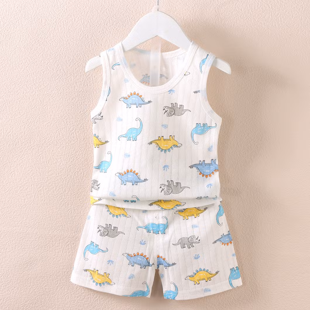 Children′s Suit Boys and Girls Baby Cartoon Thin Section Sleeveless Undershirt Shorts Suit Baby Wear Baby Clothes Kids Wear