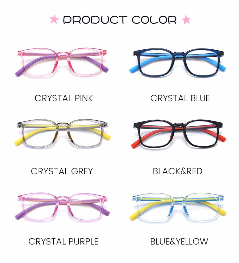 2023 China Factory High Quality in Stock Tr90 Unbreakable Frame Custom Shades Eyeglasses Kids Student Square Shape Anti Blue Light Blocking Computer Glasses