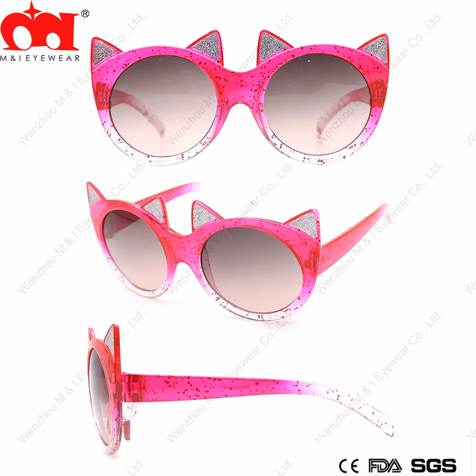 Round Cat Shiny Frame Light Weight Plastic Kids Sunglasses (YG20041)