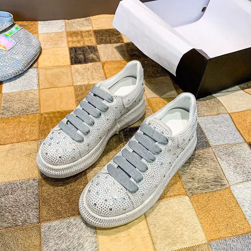 Autumn Women Platform Shoes Rhinestones Thicksoled White Silver Shining Crystal Sneakers Trend