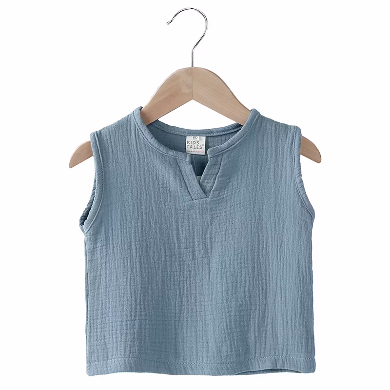Children′s Vest Gauze Boys Girls Sleeveless T-Shirt Solid Color Tops Baby Wear Baby Clothes Kids Wear