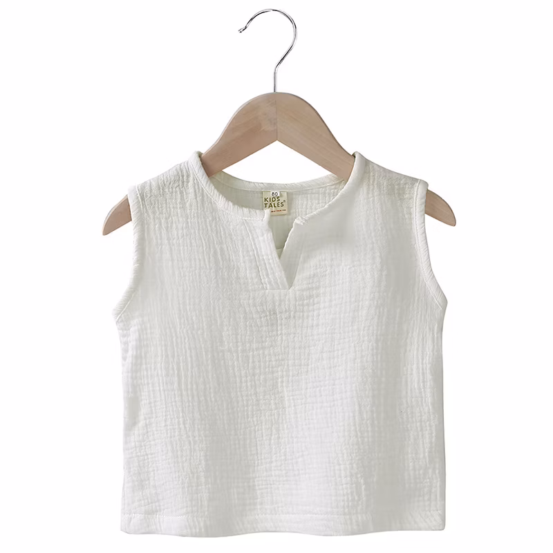 Children′s Vest Gauze Boys Girls Sleeveless T-Shirt Solid Color Tops Baby Wear Baby Clothes Kids Wear