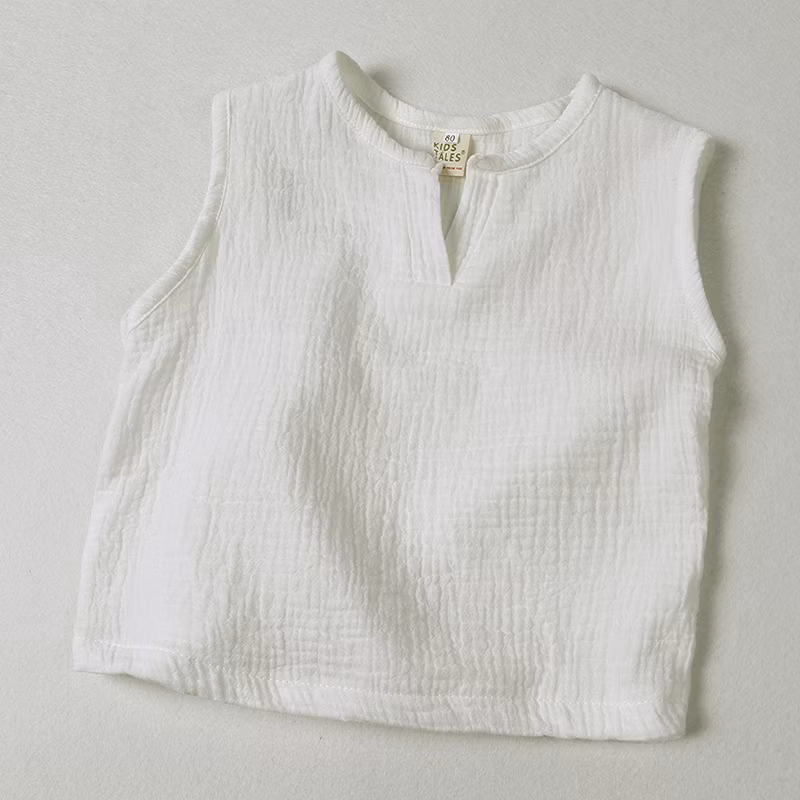 Children′s Vest Gauze Boys Girls Sleeveless T-Shirt Solid Color Tops Baby Wear Baby Clothes Kids Wear