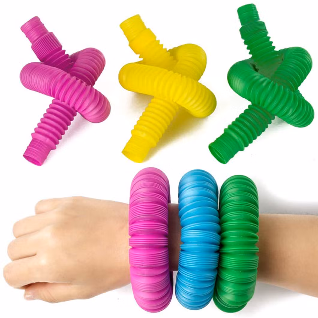 8PCS/Pack Colorful Stress Relief Decompression Pipe Pop Tube Sensory Fidget Toy for Kids Stretch