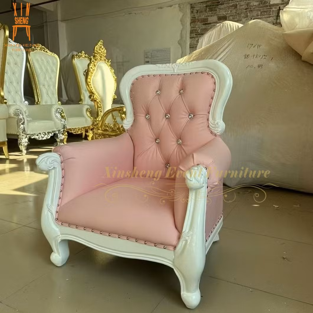 Elegant Design Party Pink Cushion White Solid Wood Frame Royal Luxury Modern Kids Chair for Wedding Banquet Restaurant Event