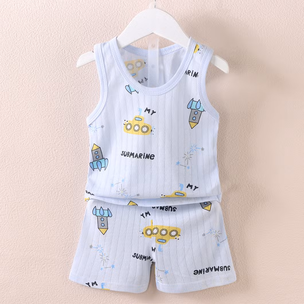 Children′s Suit Boys and Girls Baby Cartoon Thin Section Sleeveless Undershirt Shorts Suit Baby Wear Baby Clothes Kids Wear