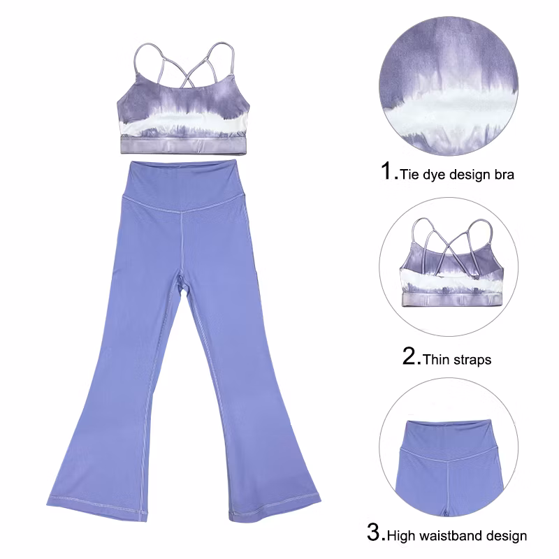 Ingorsports Kids Clothes Soft Bottom Elastic Band Tie Dye Bra & High Waistband Flare Legging Set Children Swimwear Sports Wear Girl′s Swimsuit
