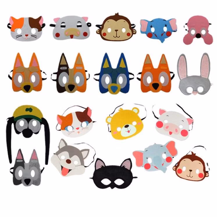New 2024 Halloween Party Children′s Face Wear Felt Mask School Masquerade Cartoon Mask Decorations
