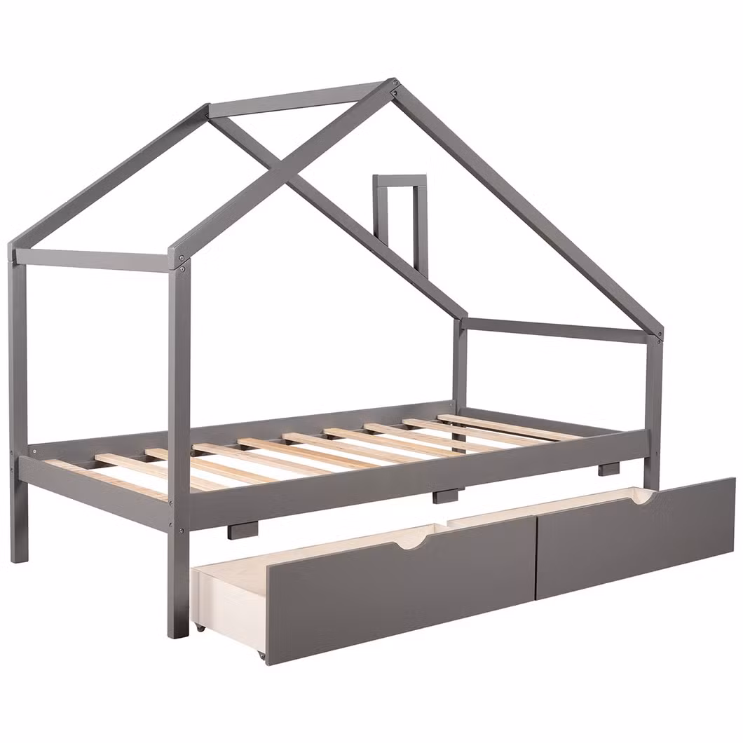 Toddlers House Beds Wood Montessori Bed Frame Twin Size Platform Bed with Headboard for Kids Boys Girls Teens, White