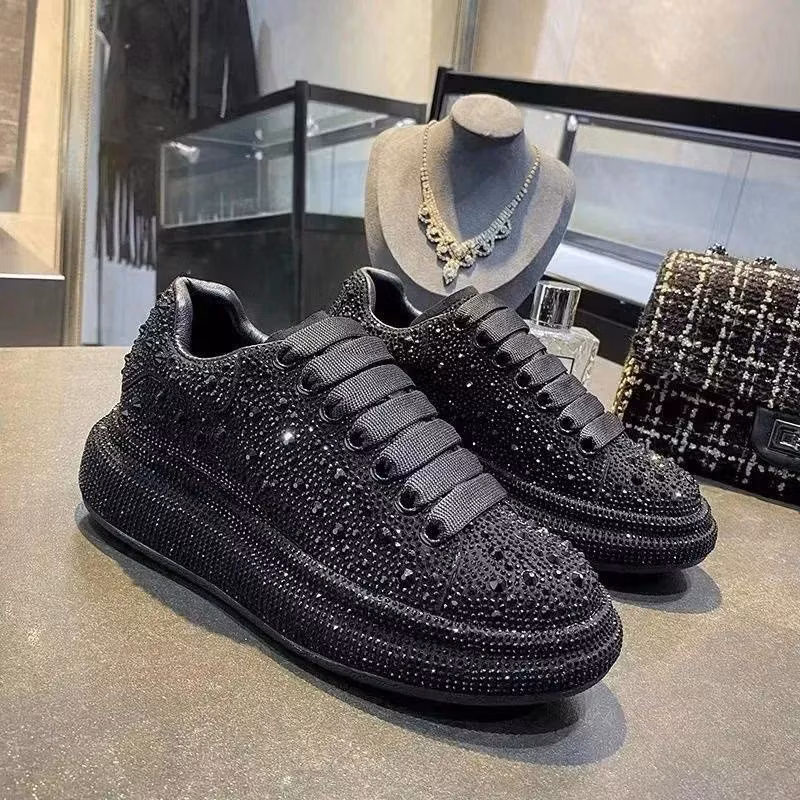 Autumn Women Platform Shoes Rhinestones Thicksoled White Silver Shining Crystal Sneakers Trend