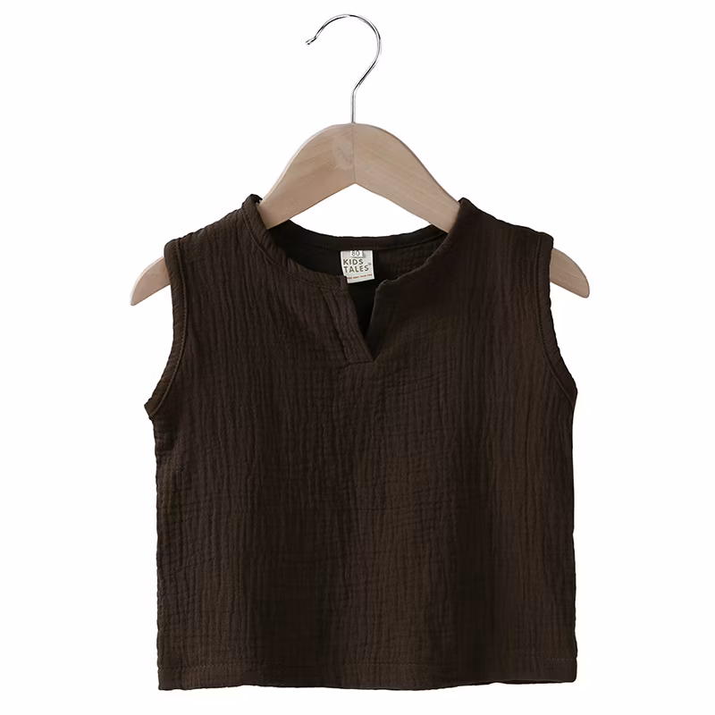 Children′s Vest Gauze Boys Girls Sleeveless T-Shirt Solid Color Tops Baby Wear Baby Clothes Kids Wear