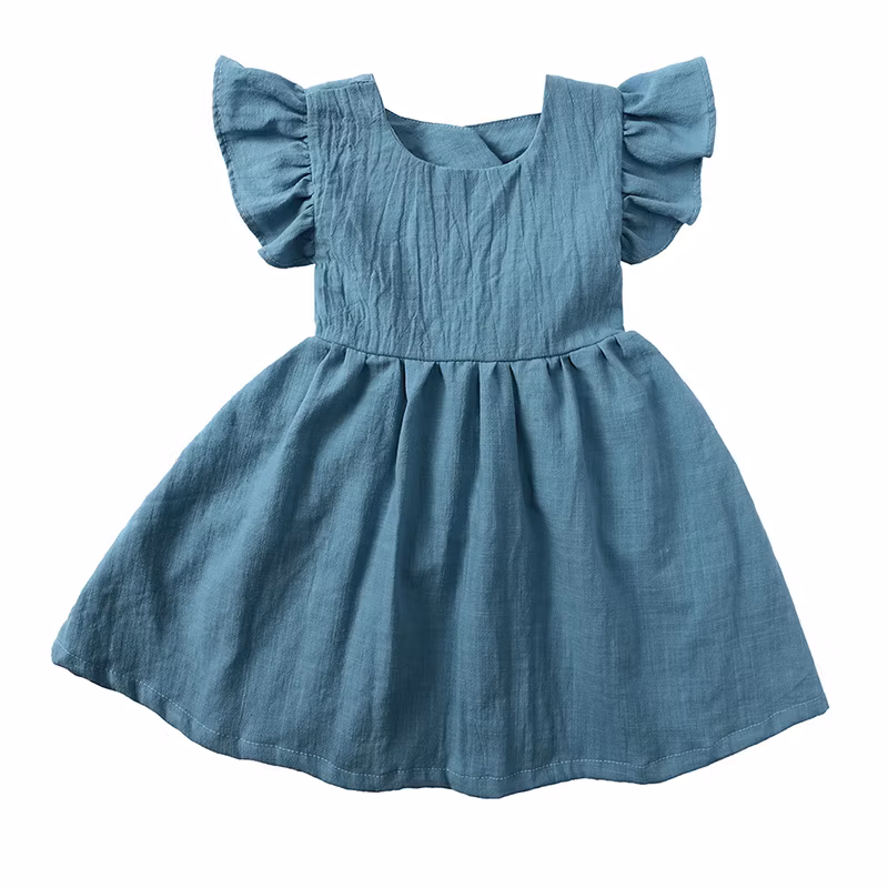 Girl′s Dress Baby Cotton Linen Solid Color Children′s Skirt Baby Wear Kids Wear