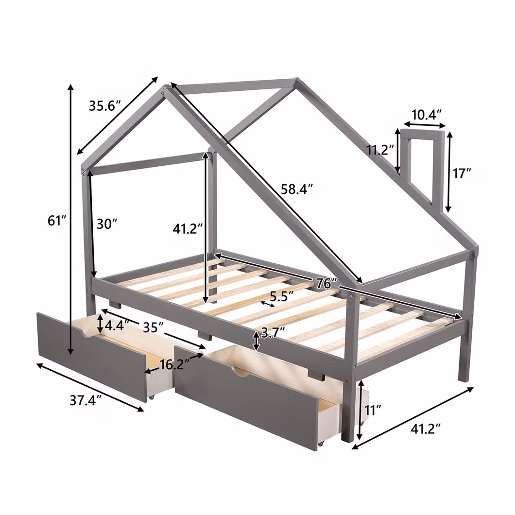 Toddlers House Beds Wood Montessori Bed Frame Twin Size Platform Bed with Headboard for Kids Boys Girls Teens, White