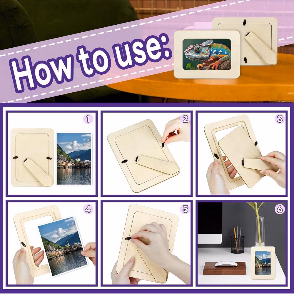 Children′s DIY Wooden Photo Frame, 6-Inch Horizontal and Vertical Frame for Crafts