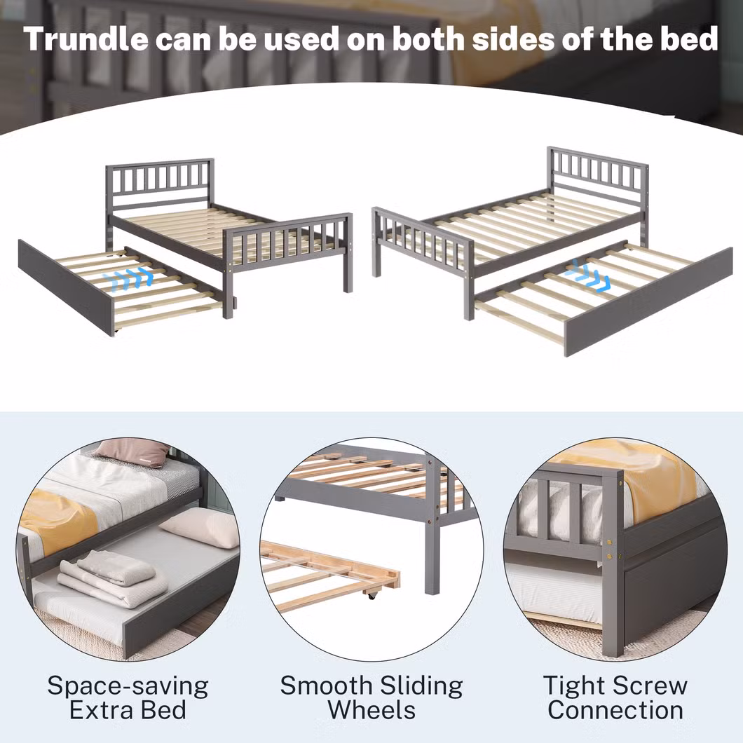 Twin Bed Frame for Kids, Solid Wood 2 Platform Beds, Twin Size Platform Bed Frame with Headboard