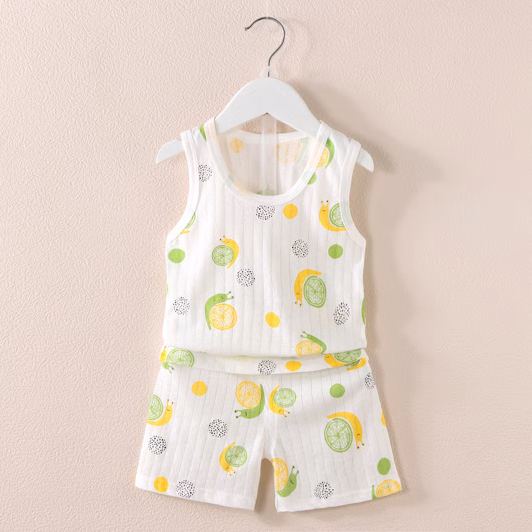 Children′s Suit Boys and Girls Baby Cartoon Thin Section Sleeveless Undershirt Shorts Suit Baby Wear Baby Clothes Kids Wear
