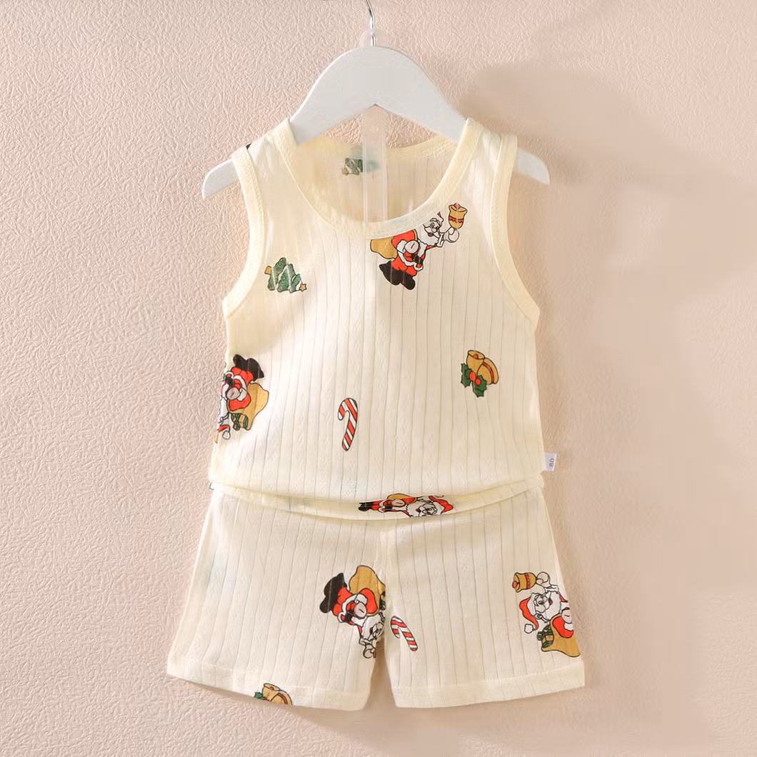 Children′s Suit Boys and Girls Baby Cartoon Thin Section Sleeveless Undershirt Shorts Suit Baby Wear Baby Clothes Kids Wear