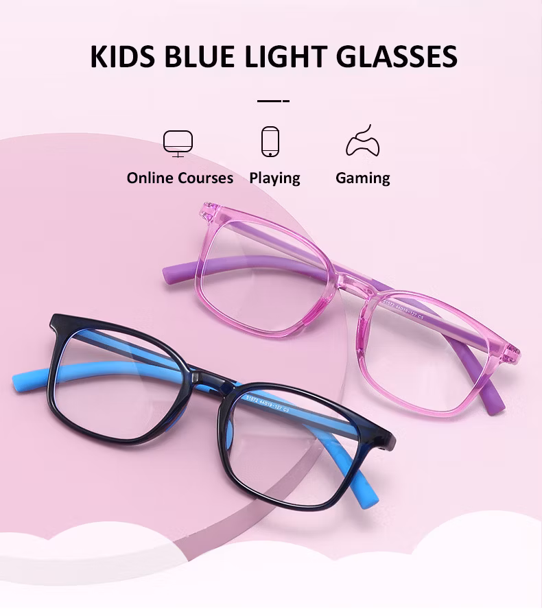 2023 China Factory High Quality in Stock Tr90 Unbreakable Frame Custom Shades Eyeglasses Kids Student Square Shape Anti Blue Light Blocking Computer Glasses