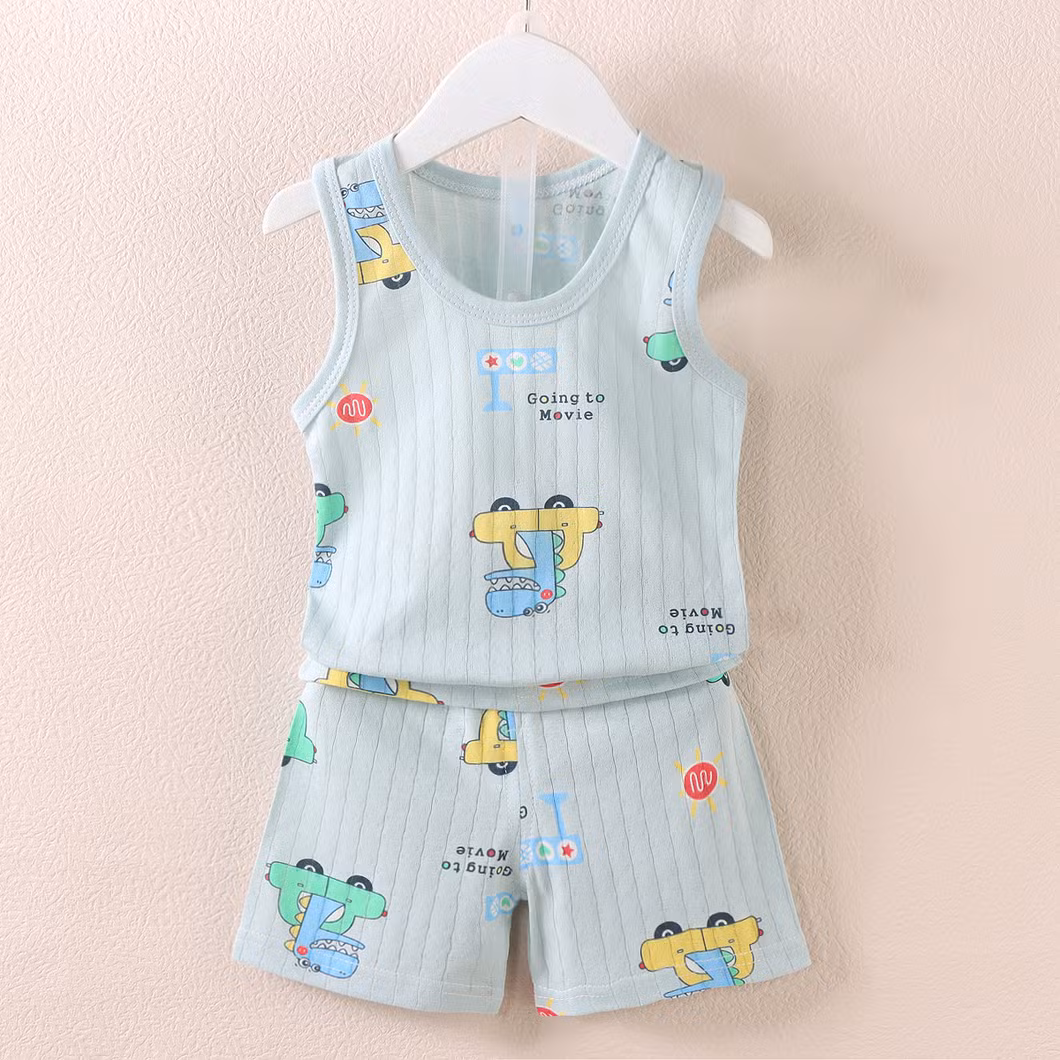 Children′s Suit Boys and Girls Baby Cartoon Thin Section Sleeveless Undershirt Shorts Suit Baby Wear Baby Clothes Kids Wear
