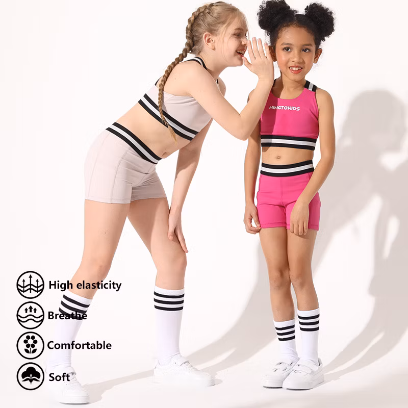 Ingorsports Kids Activewear Rib and Mesh Detail Material Opening Back Crop Top Children Swimwear Sports Wear