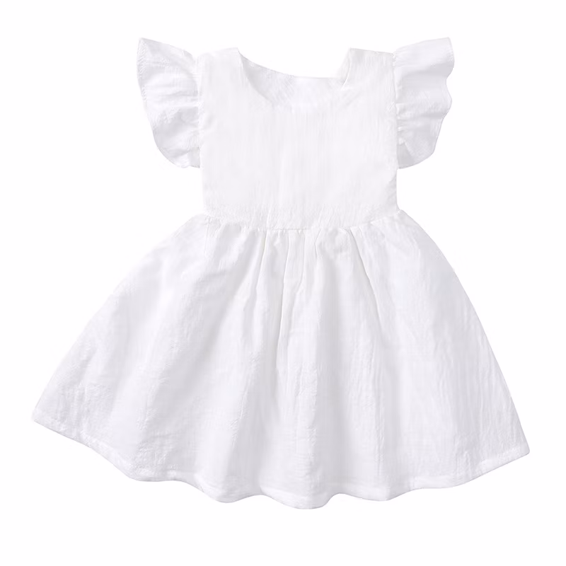 Girl′s Dress Baby Cotton Linen Solid Color Children′s Skirt Baby Wear Kids Wear