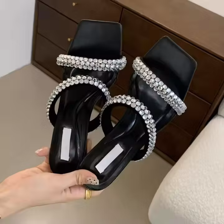 Factory Ready Stock Hot Sale 2024 Summer New Rhinestone High Heel Sandals