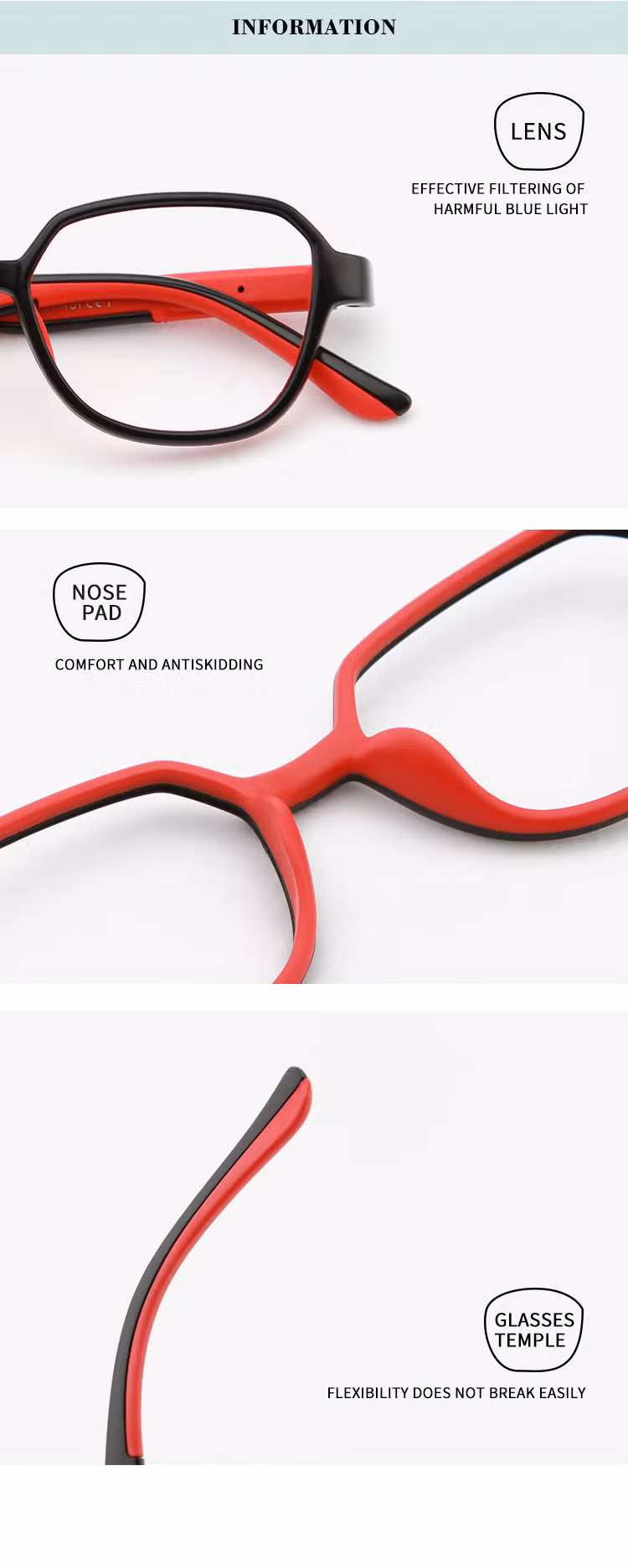 New Model Blue Blocking Eyewear Glasses Frame for Kids