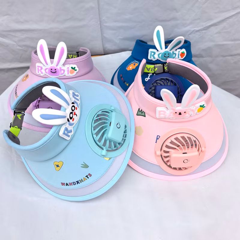 Novelties 2024 Children′s Fan Summer Sun Hat Net Gift Set Kids Fan with Large Brim Heat UV Protection Cartoon Ran Hat Fan
