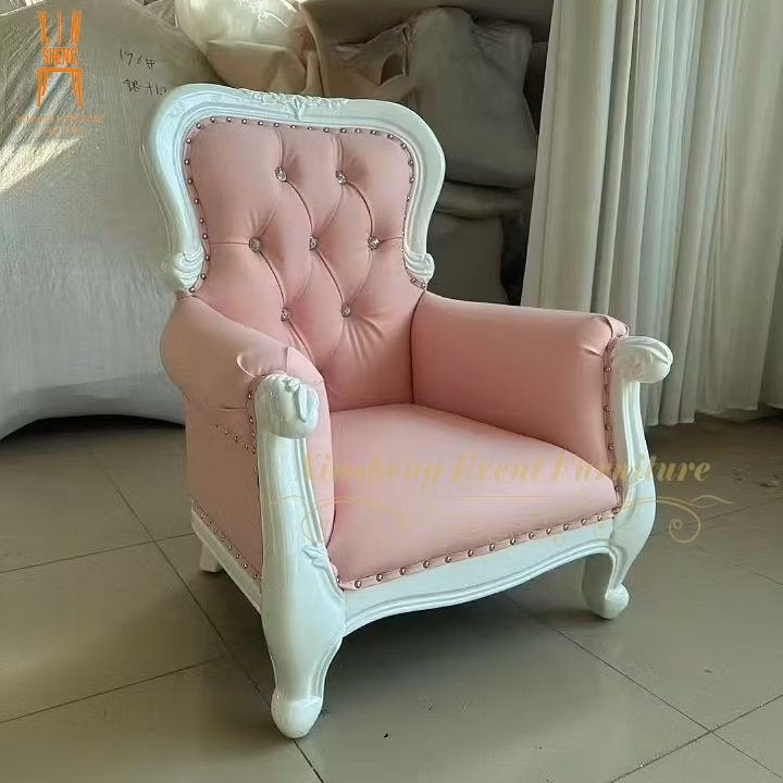 Elegant Design Party Pink Cushion White Solid Wood Frame Royal Luxury Modern Kids Chair for Wedding Banquet Restaurant Event