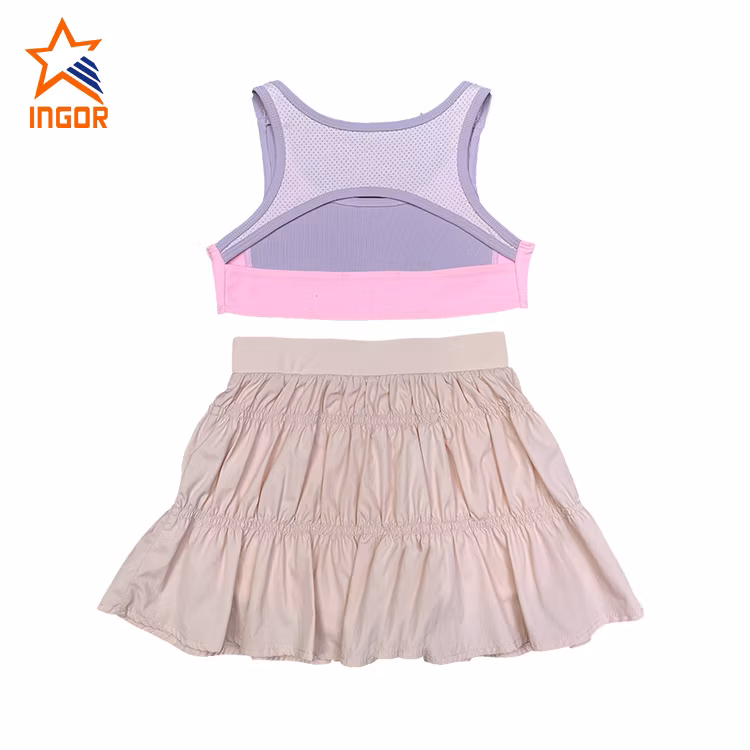 Ingorsports Kids Activewear Rib and Mesh Detail Material Opening Back Crop Top Children Swimwear Sports Wear