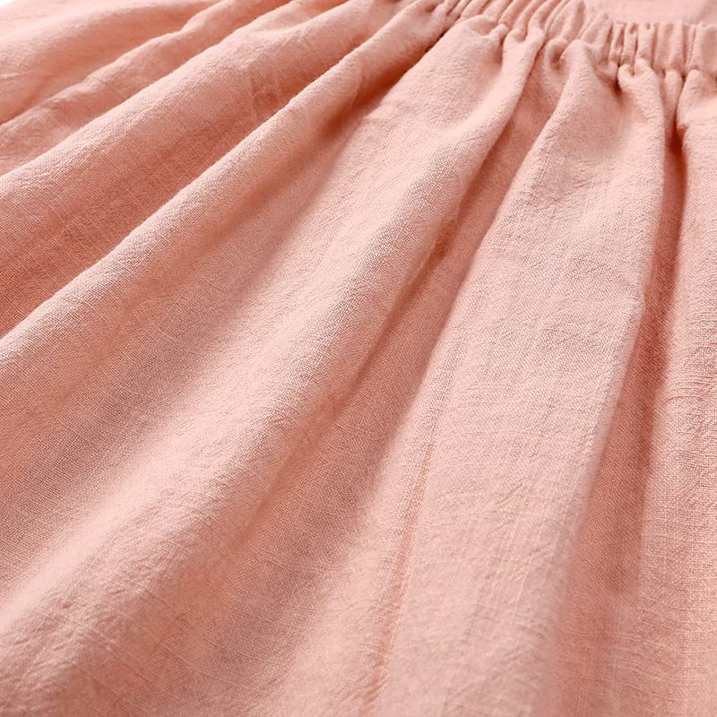 Girl′s Dress Baby Cotton Linen Solid Color Children′s Skirt Baby Wear Kids Wear