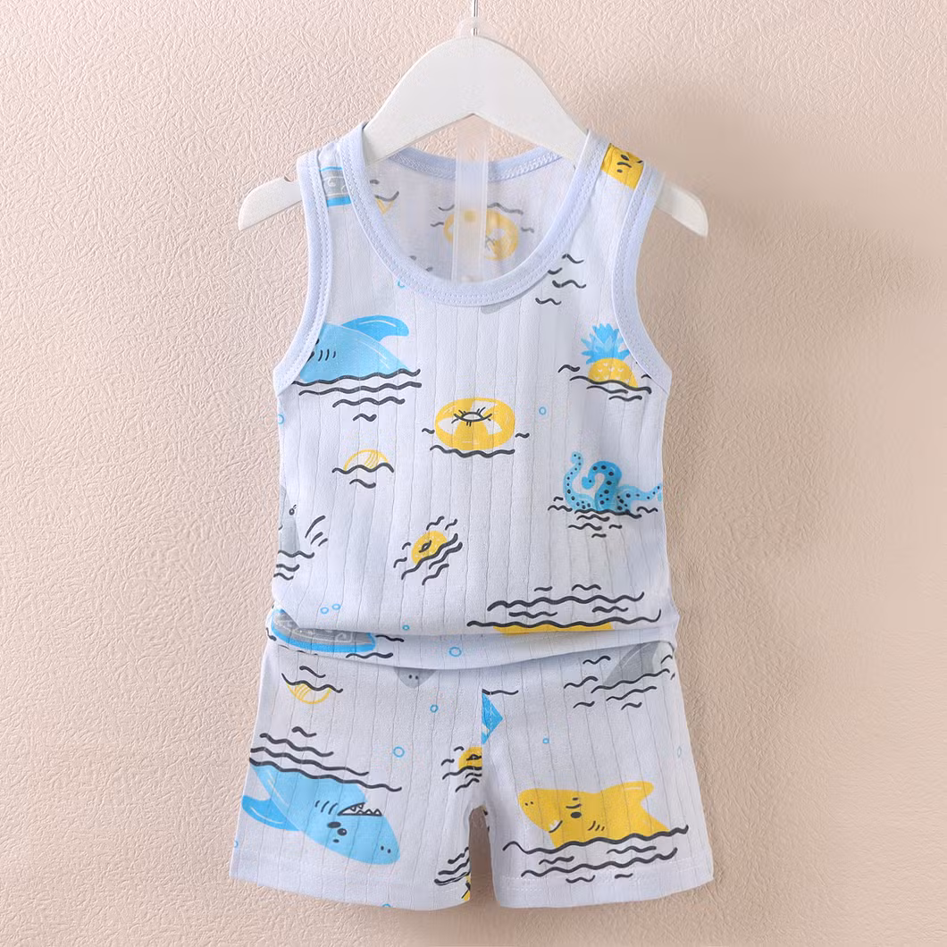 Children′s Suit Boys and Girls Baby Cartoon Thin Section Sleeveless Undershirt Shorts Suit Baby Wear Baby Clothes Kids Wear