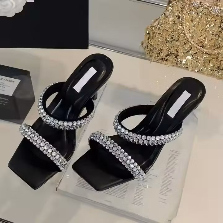 Factory Ready Stock Hot Sale 2024 Summer New Rhinestone High Heel Sandals