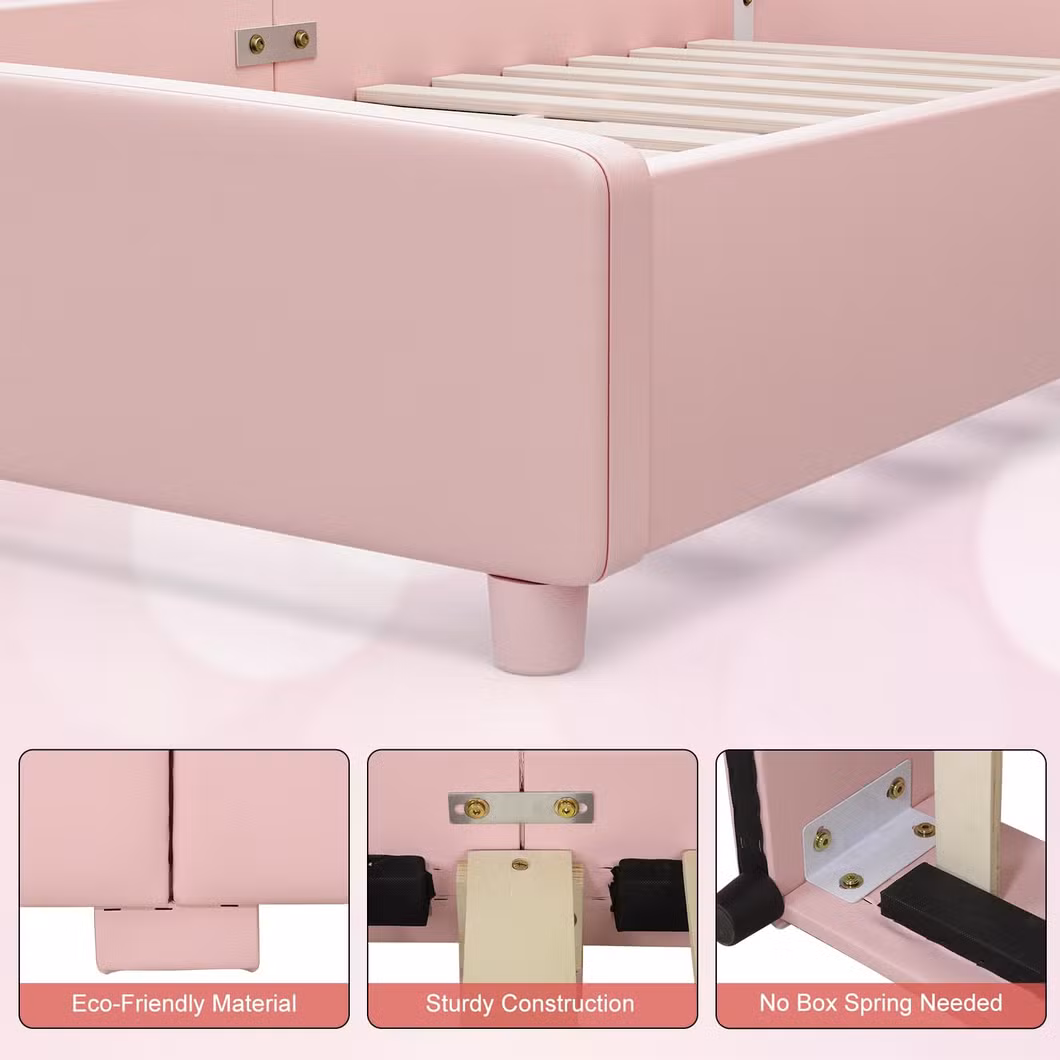 Pig Children Upholstered Twin Bed, Kids Twin Platform Bed Frame