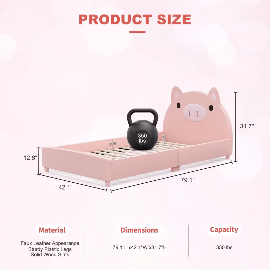Pig Children Upholstered Twin Bed, Kids Twin Platform Bed Frame