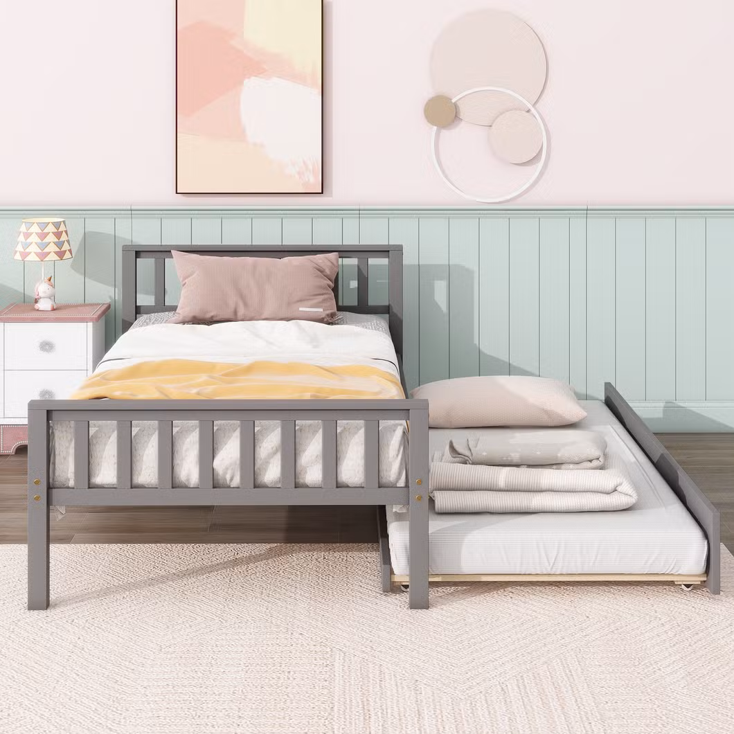 Twin Bed Frame for Kids, Solid Wood 2 Platform Beds, Twin Size Platform Bed Frame with Headboard