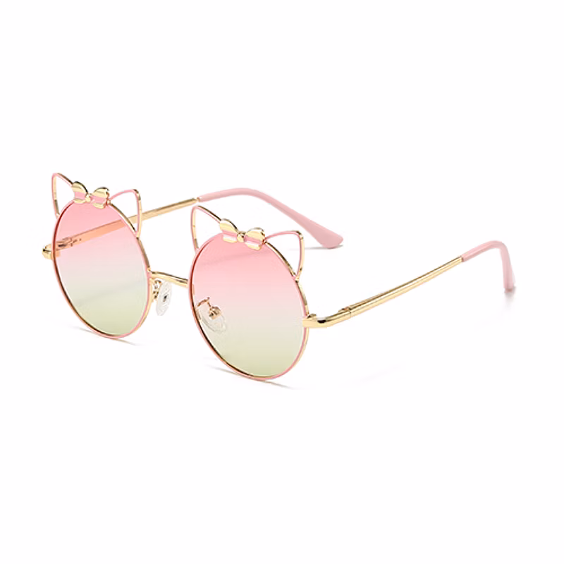 Customized Cartoon Big Face Cat Bowknot Kids Metal Sunglasses