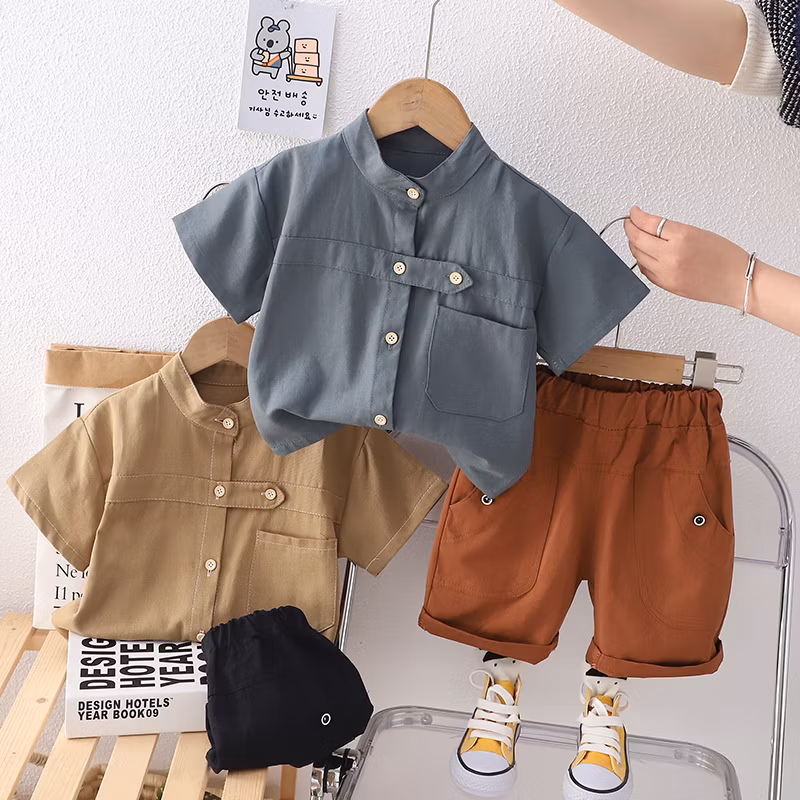 2024 Summer New Design Solid Color Shirt Hip Kids Wear Set