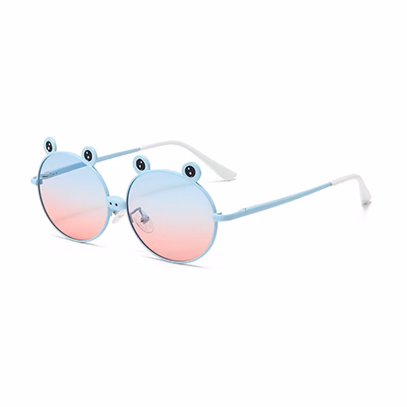 OEM Customized Kids Cartoon Frog Pattern Round Metal Sunglasses