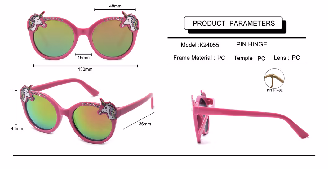 Hot-Sell Oval Frame Unicorn with Diamond Decoration Progressive Lens Kid′s Sunglasses