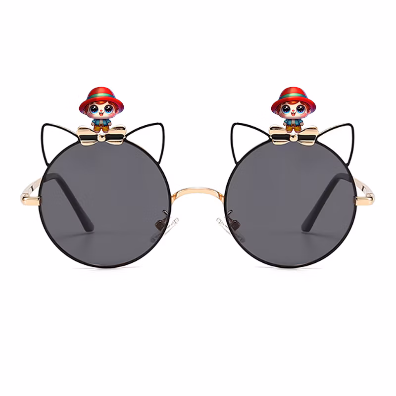 Customized Cartoon Big Face Cat Bowknot Kids Metal Sunglasses