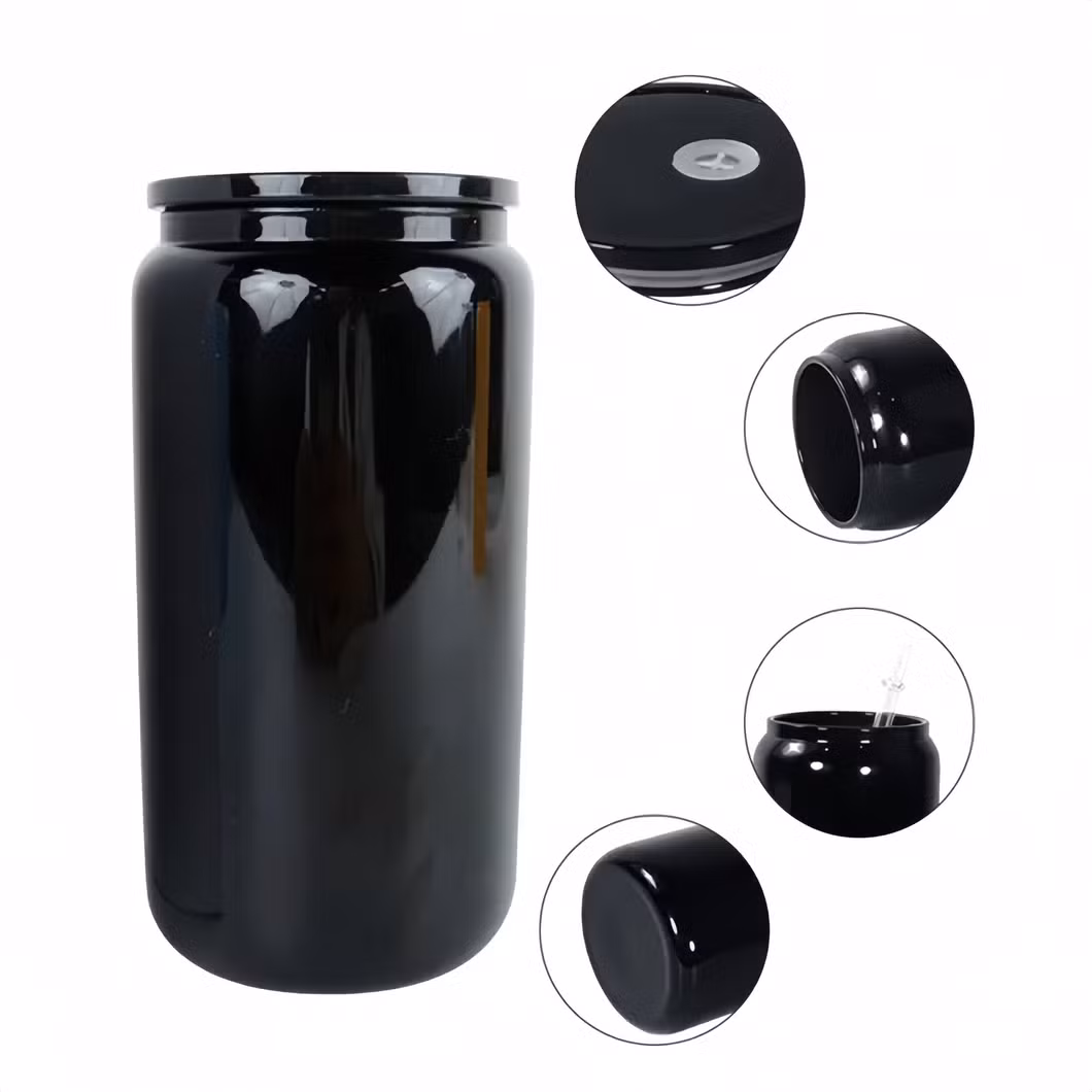 UV Dtf Glossy Colored 16oz Cans Glass Tumbler with Clear Plastic Straw Can Shaped Drinkware Beer Glasses Cup for Drinking Camping