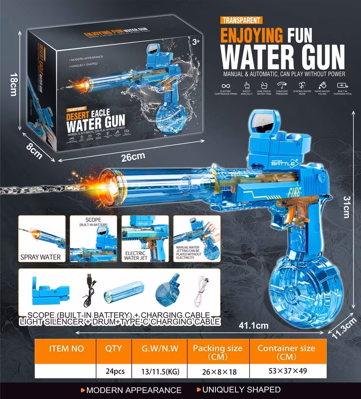 2024 New Products Wholesale Toys Kids Children Summer Plastic Toys Electric Water Gun with Light Outdoor Toys