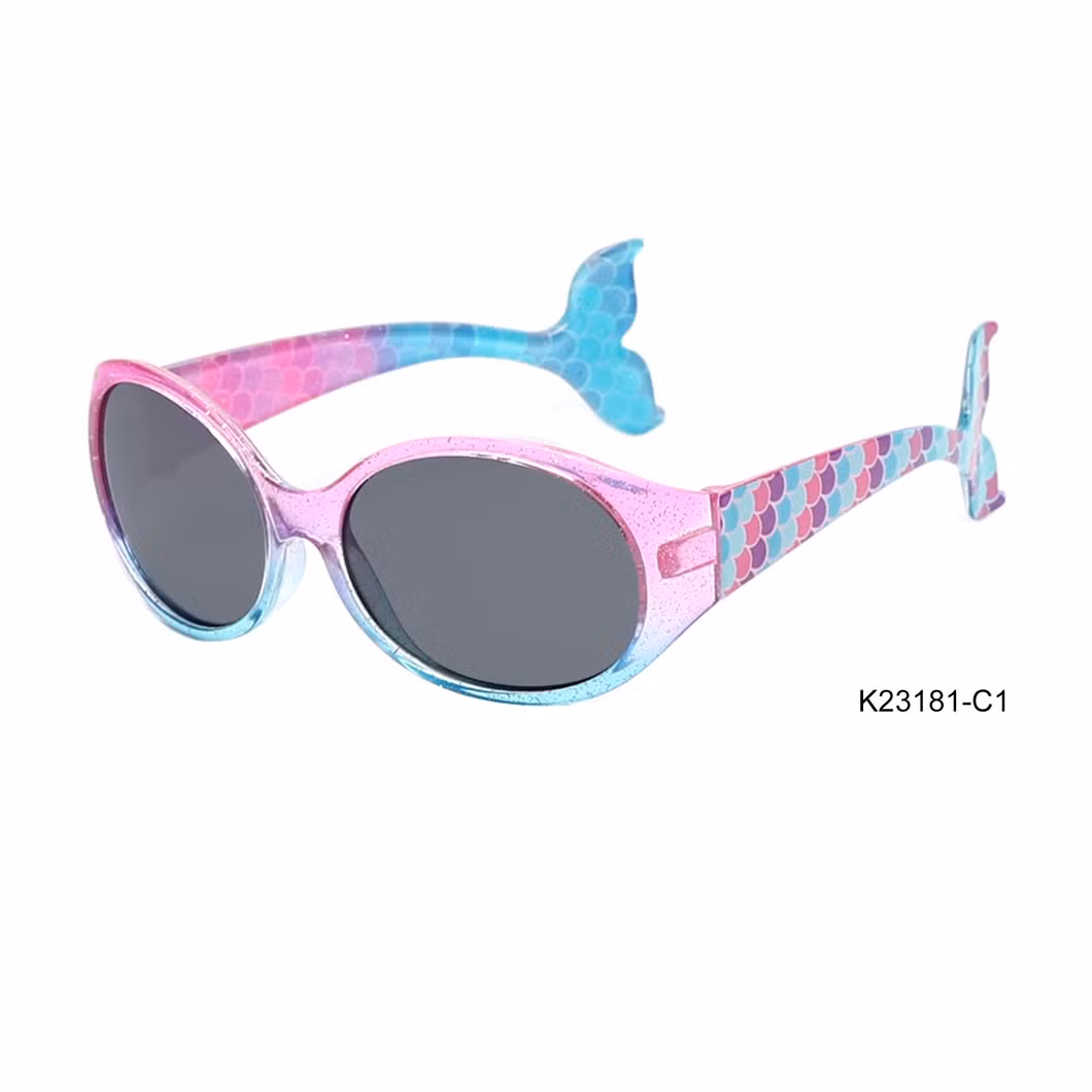 Hot Selling Oval Gradient Frame Fishtail Temple Mermaid Fashion Kid′s Sunglasses