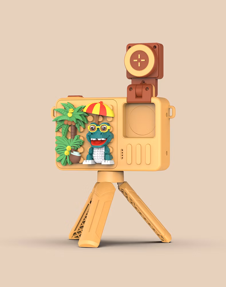 2024 Kids Toys Dual Flip Lens with 4800W Kids Mini Camera Building Block Cartoon Children Camera Adorable Toy Kids Selfie Digital Camera