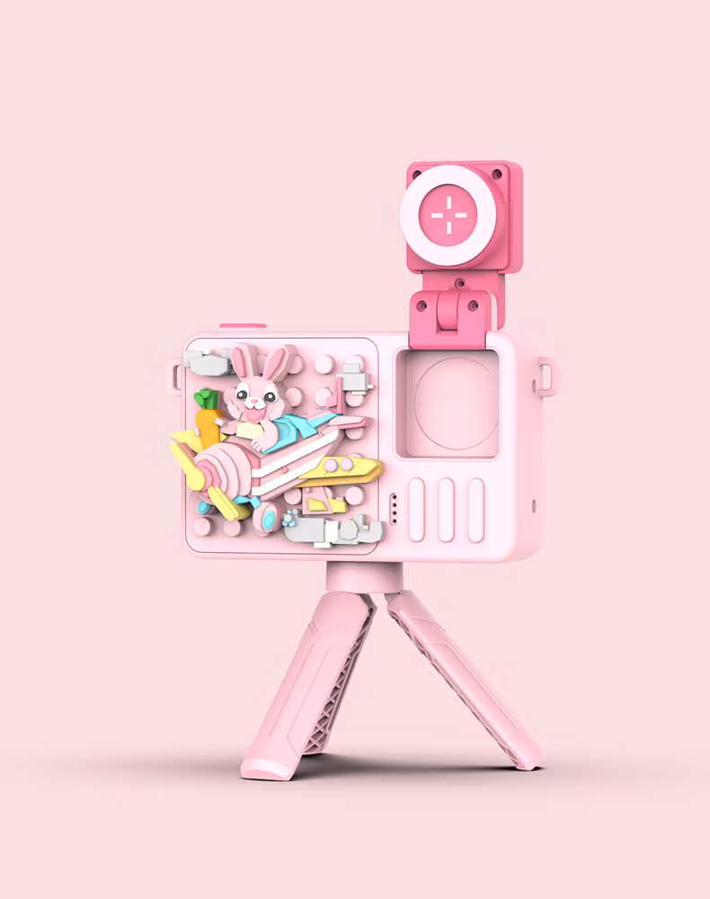 2024 Kids Toys Dual Flip Lens with 4800W Kids Mini Camera Building Block Cartoon Children Camera Adorable Toy Kids Selfie Digital Camera