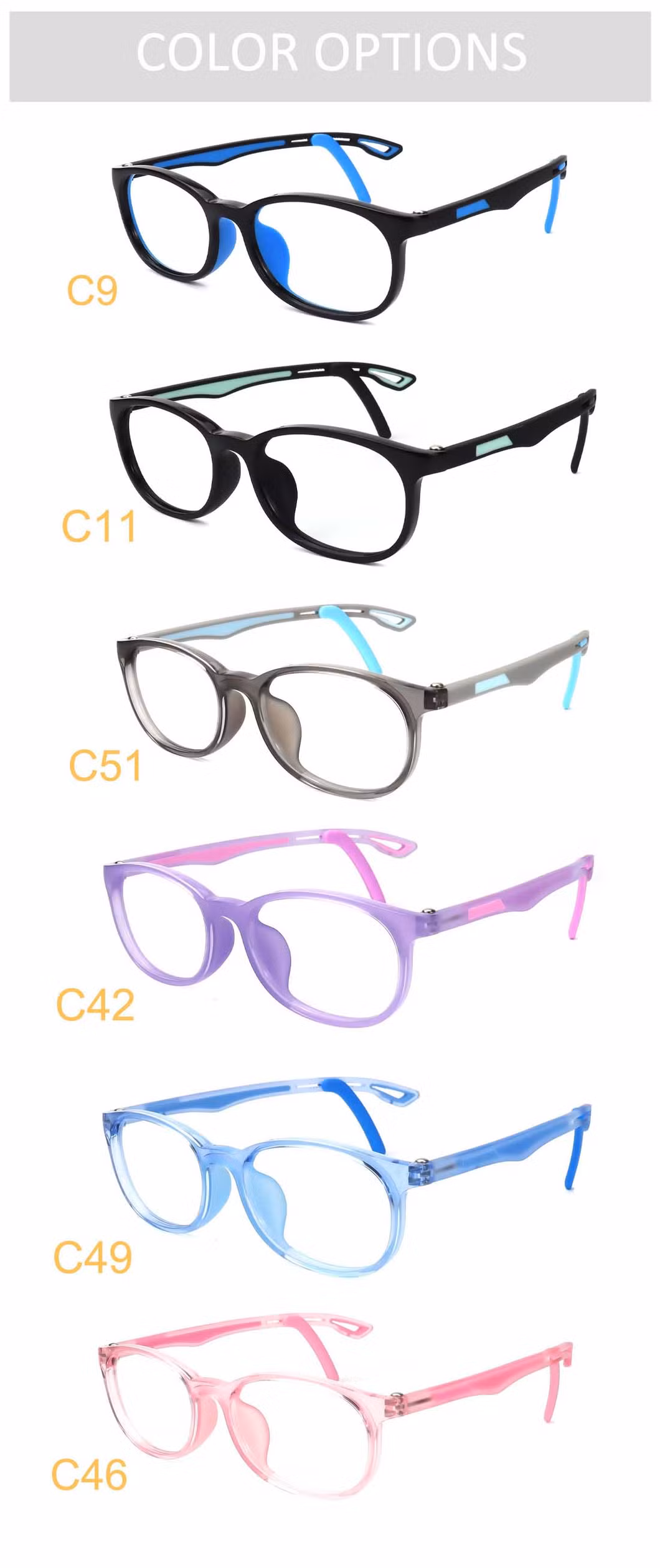 Hot Sale Cheap Tr Silicon Kids Optical Eyeglasses Custom Glasses Children′s Frames