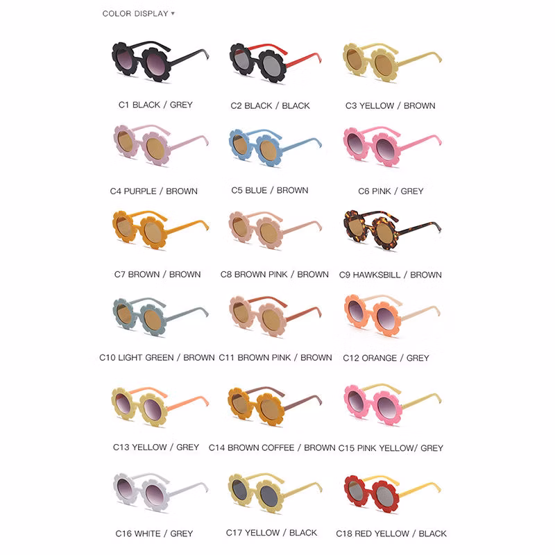 Multi-Color Plastic Sunflowers Fashion Custom Logo UV400 Cute Baby Sunglasses