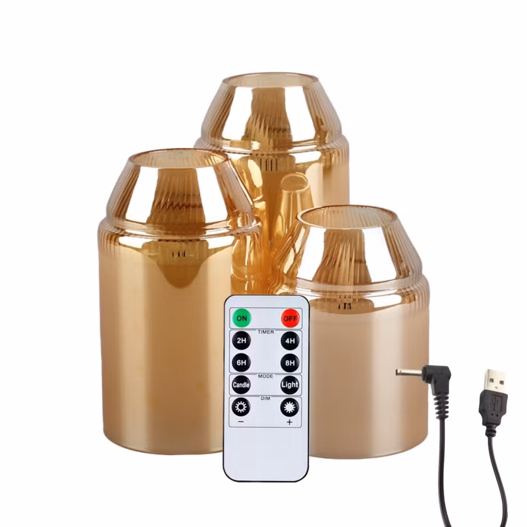 Rechargeable LED Flameless Flickering Glass Candles with Remote Timer Amber